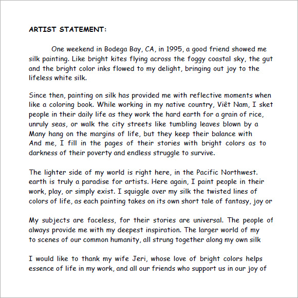 FREE 8  Sample Artist Statement Templates in PDF