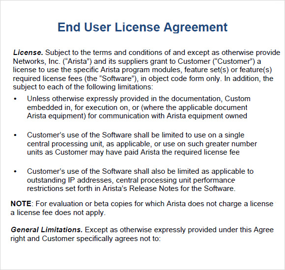 end user license agreement sample