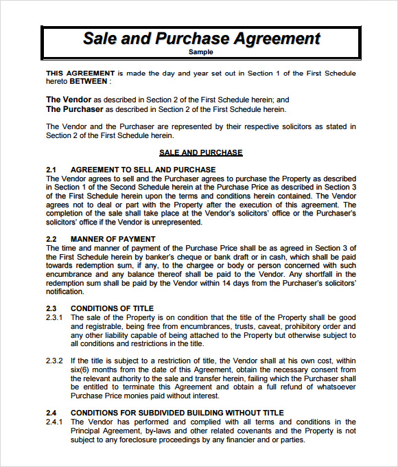 Examples Of Sales Agreement