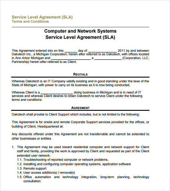 free service level agreement
