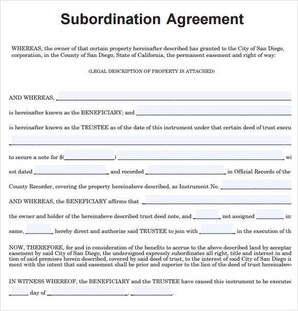 free subordination agreement