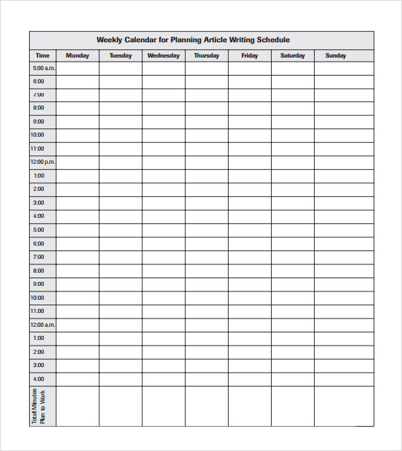 Google Sheets Weekly Calendar Template