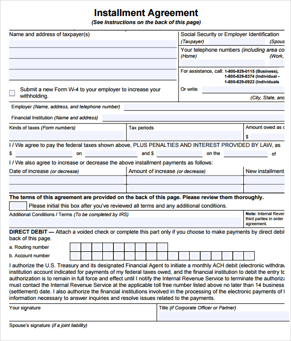 debit direct form word Installment Sample Agreements Templates 6 Sample