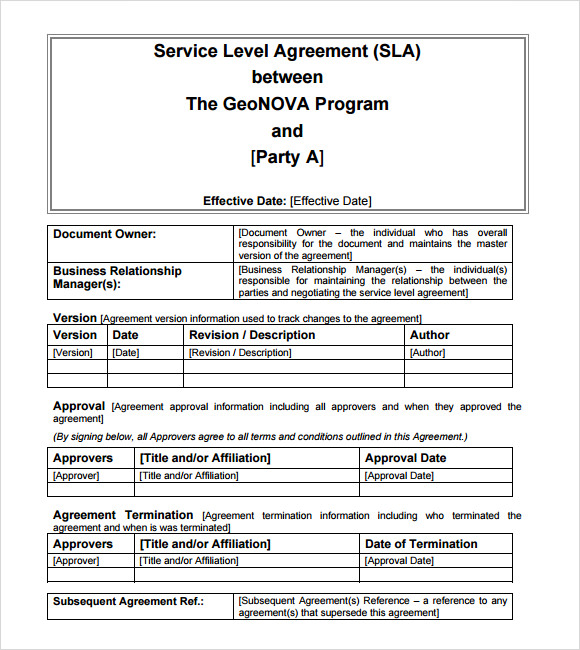 18+ Service Level Agreement Samples  Word, PDF