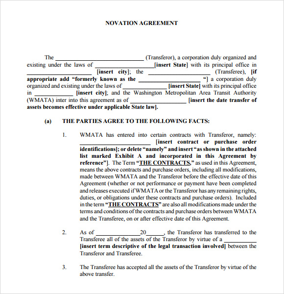 novation agreement form