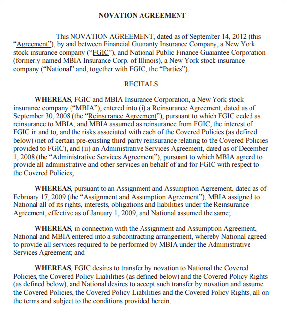 novation or assignment of lease