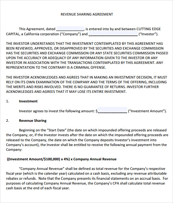 profit sharing agreement form