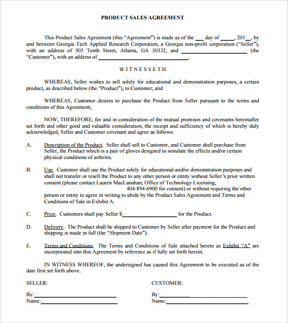 Example Of A Sales Agreement