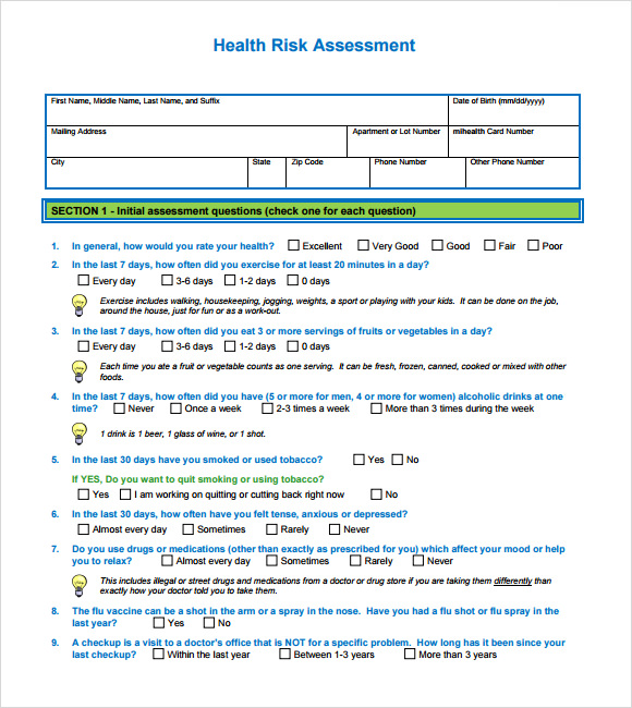 sample health risk assessment
