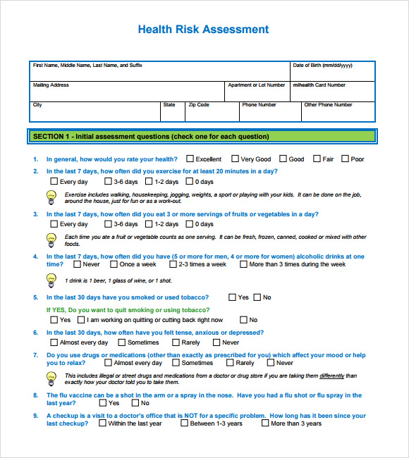 form health michigan appraisal Examples, Risk Assessment 6 Health  Samples, Templates