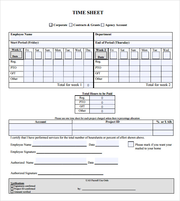 sample project timesheet