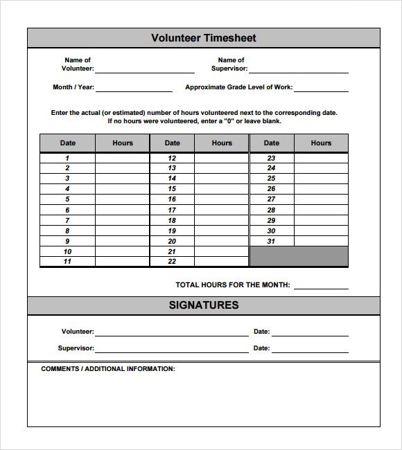 sample volunteer timesheet