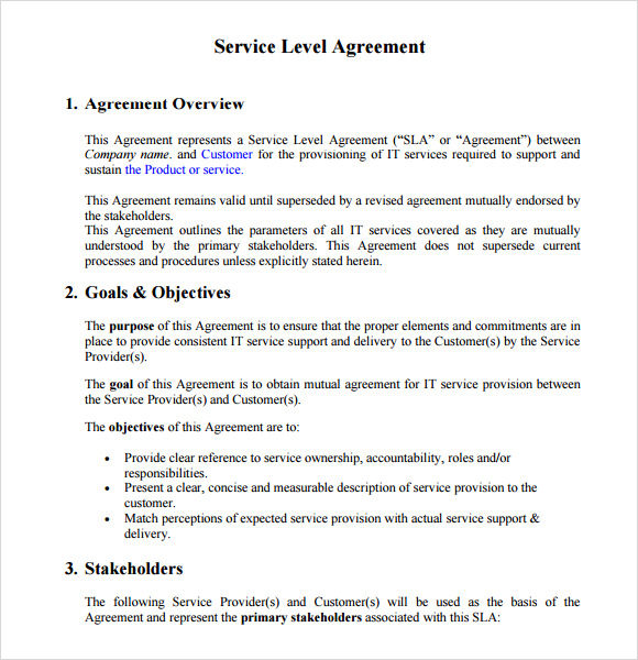 service level agreement example