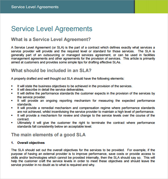 Contract Service Level Agreement Template