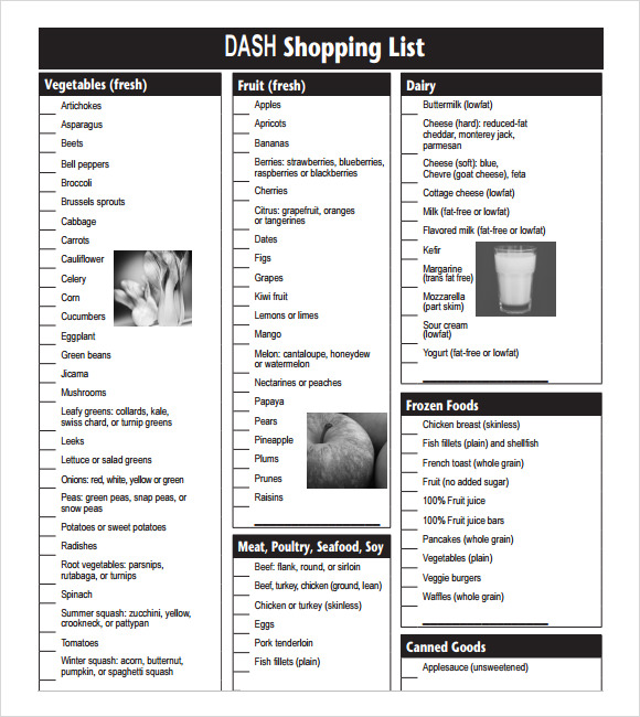 shopping list format
