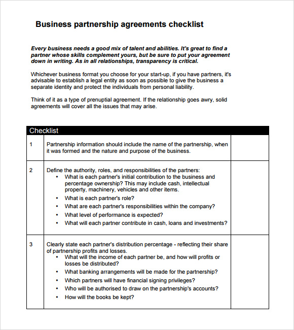 small business partnership agreement