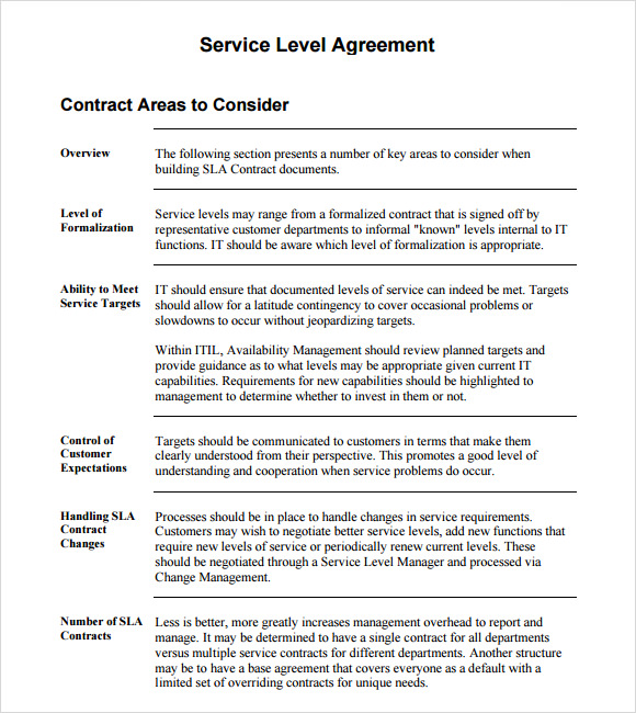 Customer service level agreement template