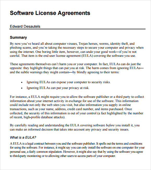 FREE 15+ Software License Agreement Samples in PDF MS Word Google