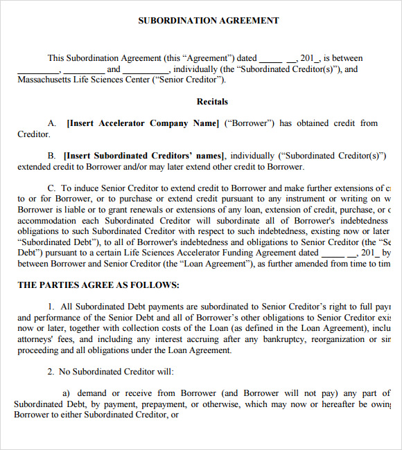 subordination agreement form