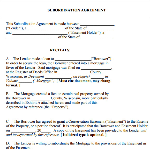 subordination agreement format