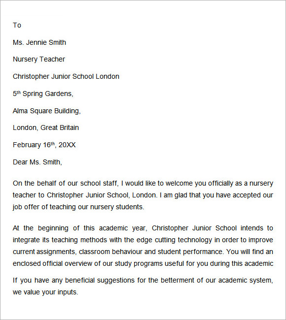 teacher welcome letter