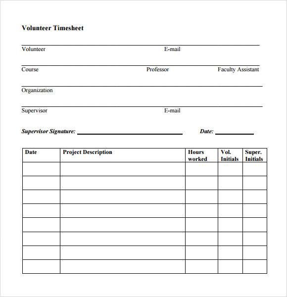 volunteer time sheet form