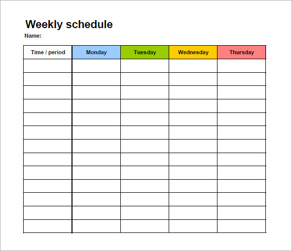 weekly schedule monday to friday in color pdf