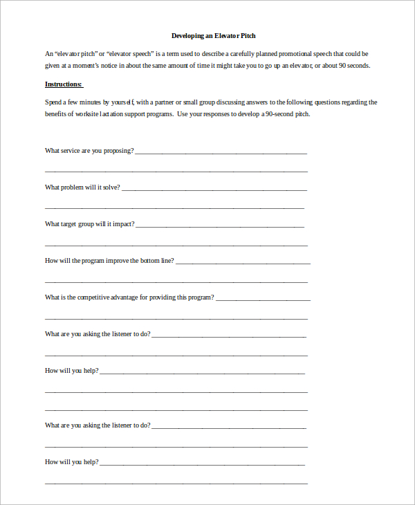 Elevator Pitch Template For Interview