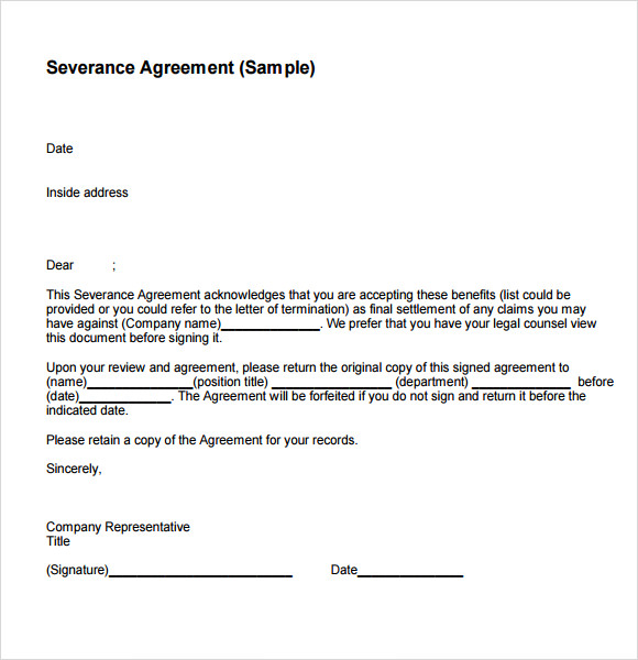 severance agreement sample