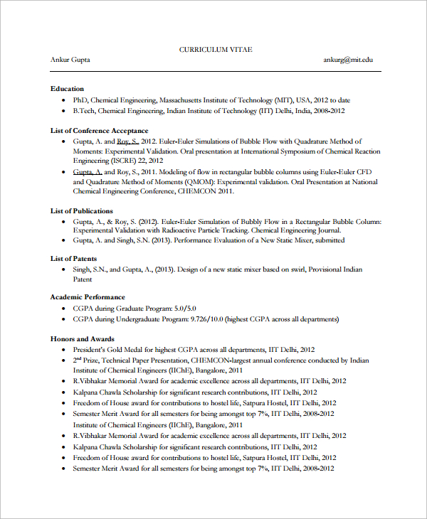 chemical engineering cv template