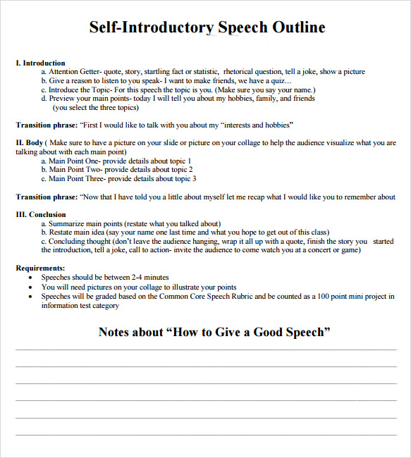 self introduction speech outline