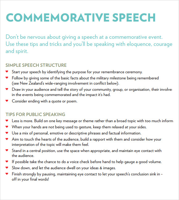 how to write commemorative speech