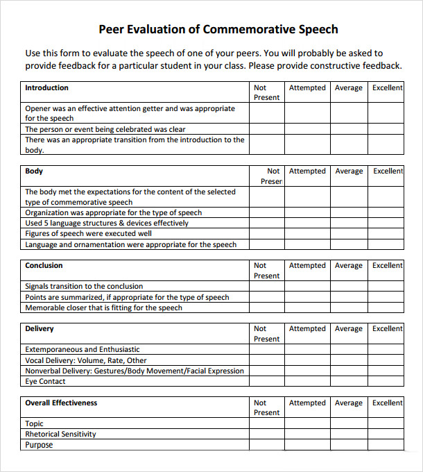 commemorative speech evaluation