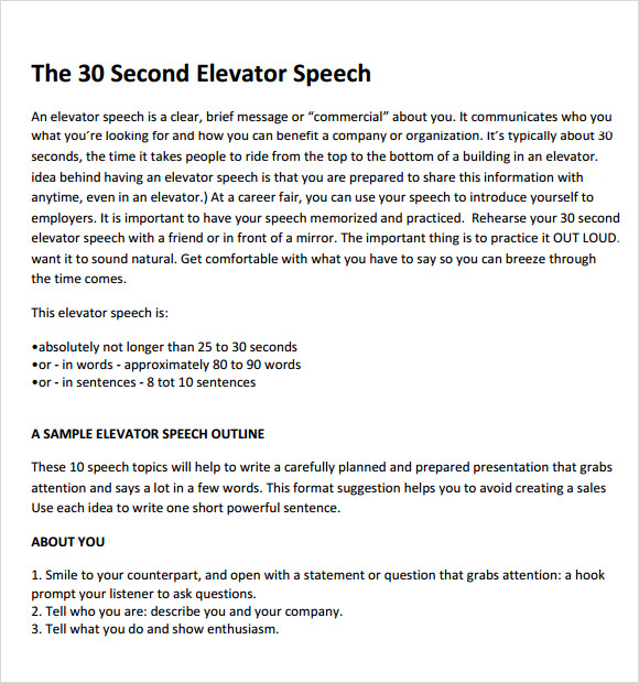 elevator speech template