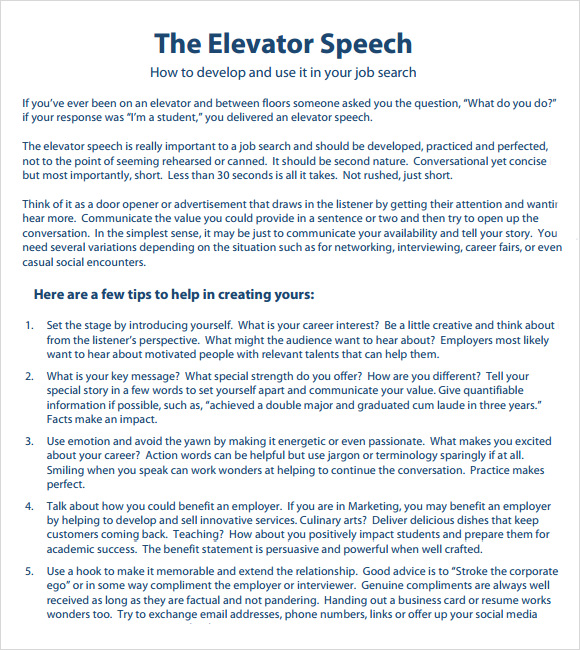 how to write a elevator speech