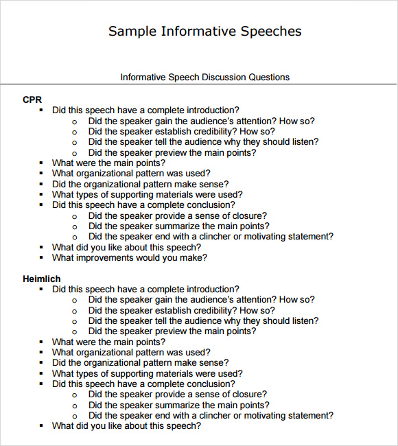 types of informative speeches examples