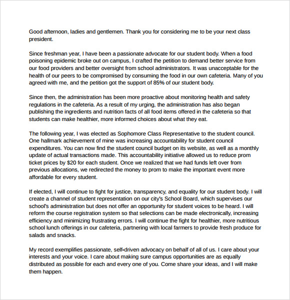 student council speech template pdf