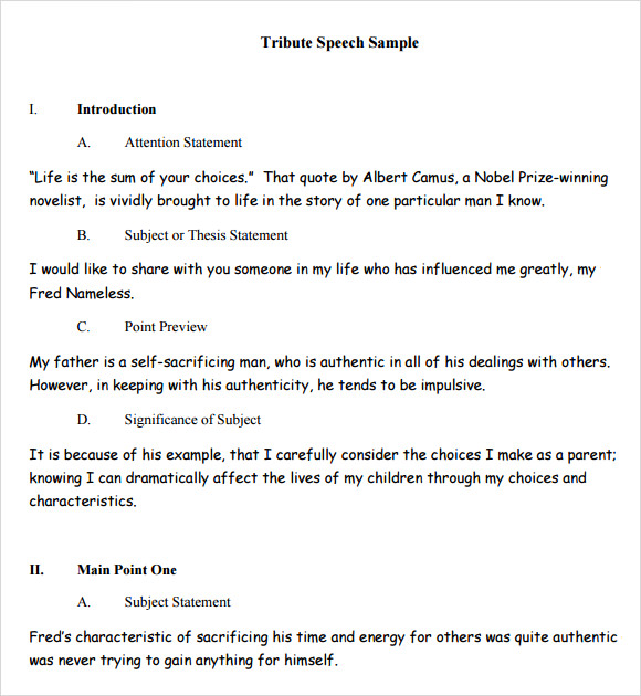 8+ Sample Tribute Speech Examples – PDF  Sample Templates