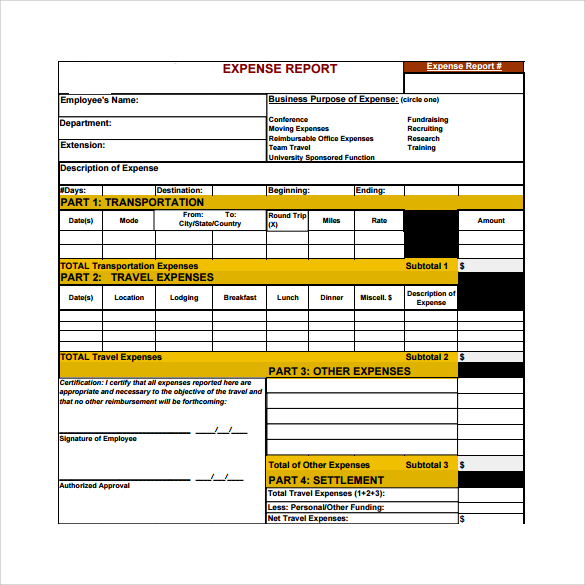 expense report to download
