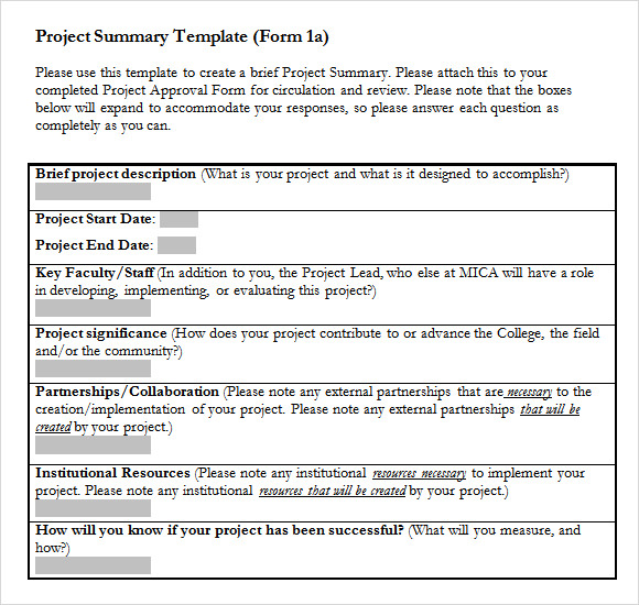 Free 8 Sample Project Summary Templates In Pdf Ms Word Excel 1631