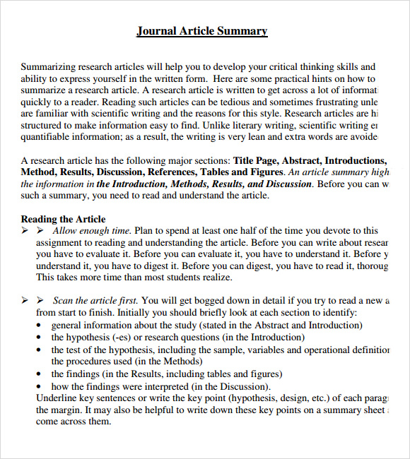 summary of a journal article example