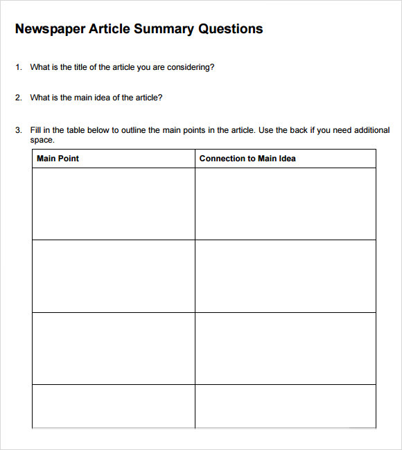 article summary template questions