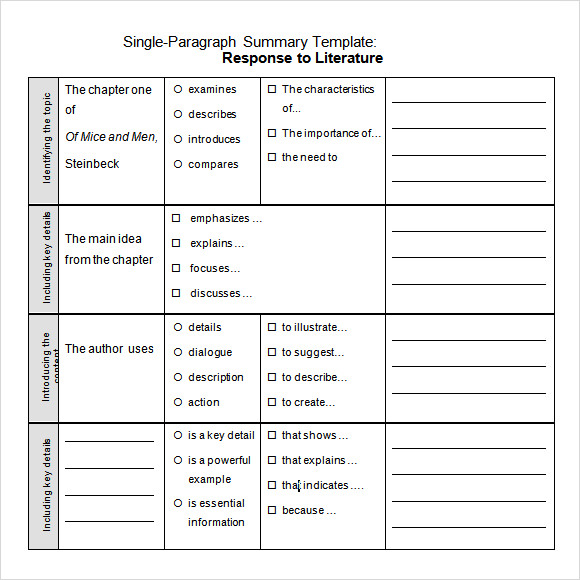 paragraph summary template