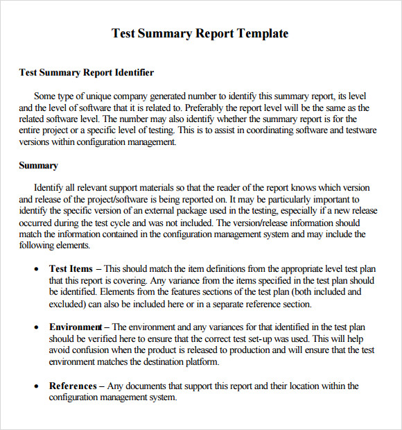 Test Summary Report Template Creative Template Inspiration