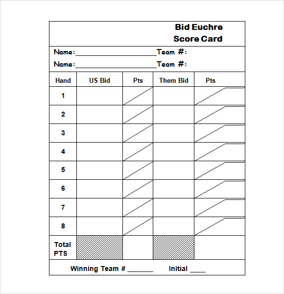 FREE 6+ Sample Euchre Score Card Templates in MS Word PDF