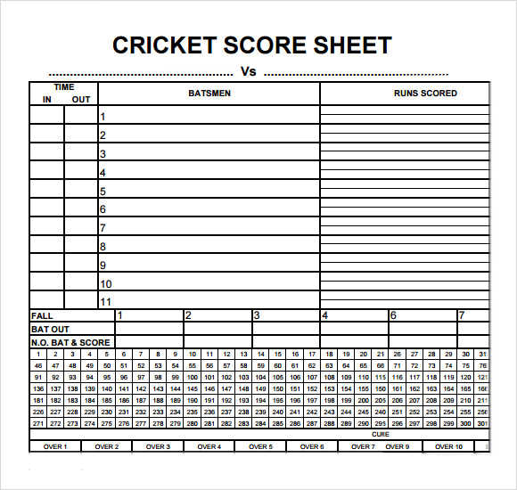 cricket score sheet batting and bowling