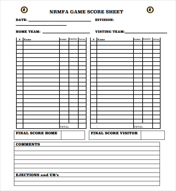 Football Score Sheet Template Master Template