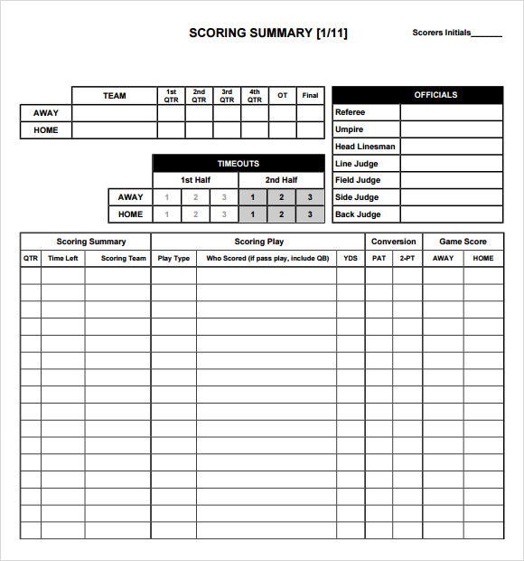 sample football score sheet