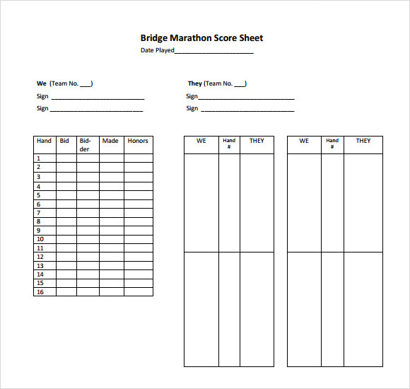FREE 8+ Sample Bridge Score Sheet Templates in PDF