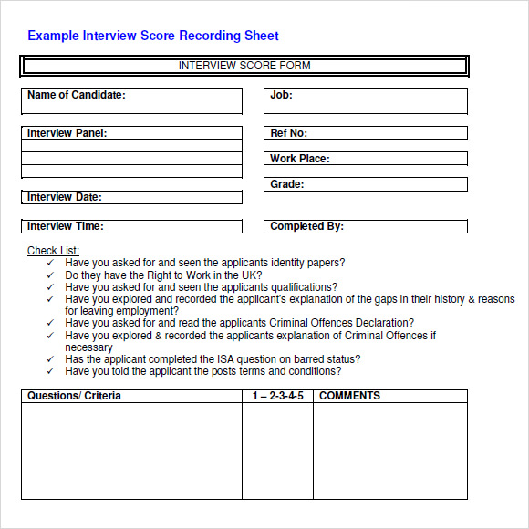 interview score sheet template pdf